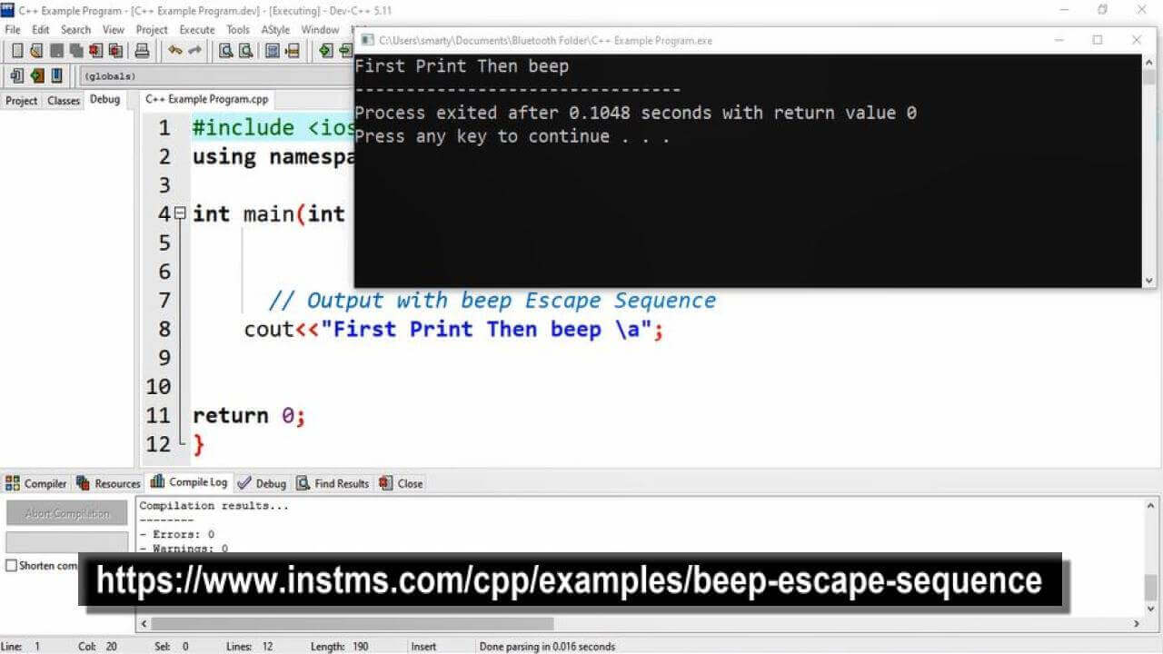 Beep Escape Sequence b C Programs