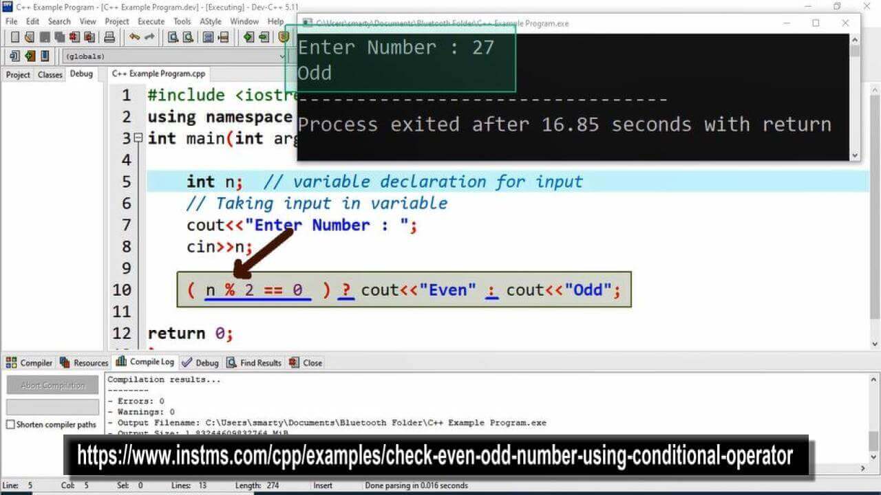 Check Even Odd Number Using Conditional Operator Cpp Tutorial
