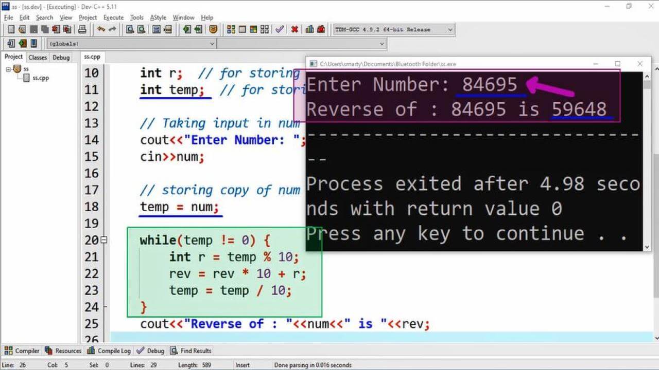 Reverse Number Using While Loop Cpp Tutorial