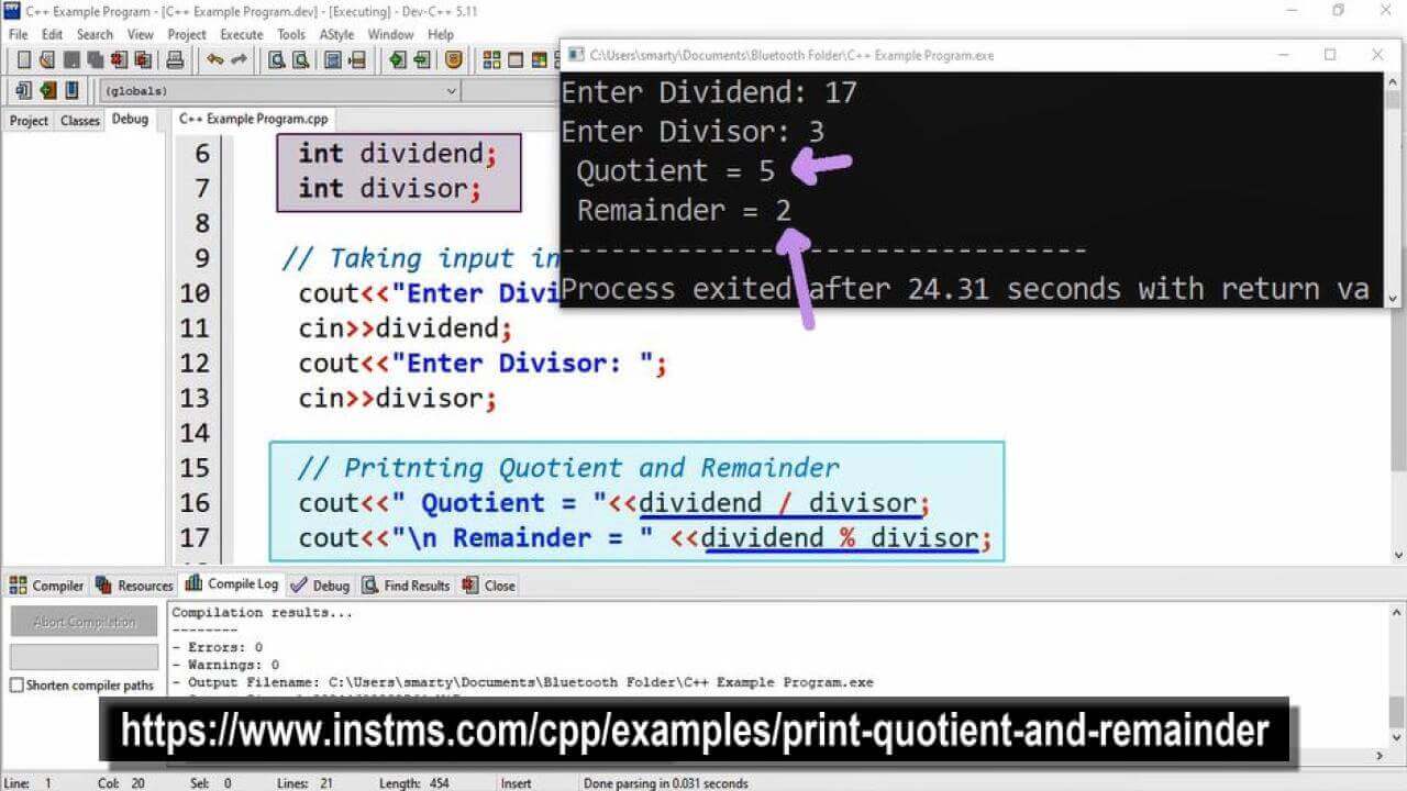 Find Quotient And Remainder C Programs