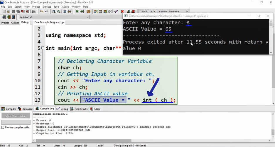 Print ASCII Value Of Character C Programs