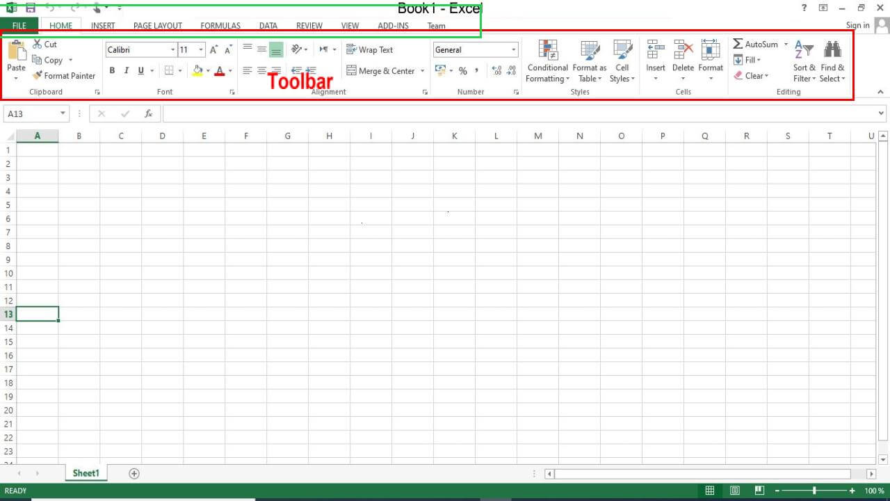 Microsoft Excel interface